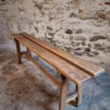 Vintage French oak bench, rustic wooden bench, France 1950s.