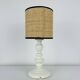 White turned wooden lamp, rattan shade, 1960s.
