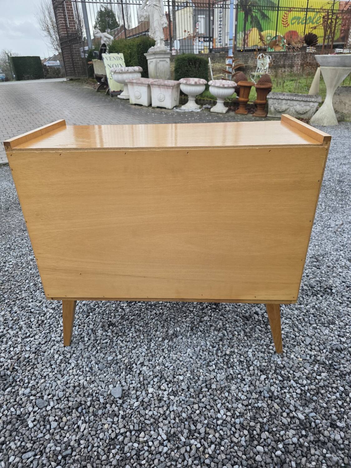 Commode vintage en chêne et cannage des années 60