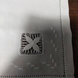 Old white linen tablecloth six day napkins and embroidery 140 X 180 cm