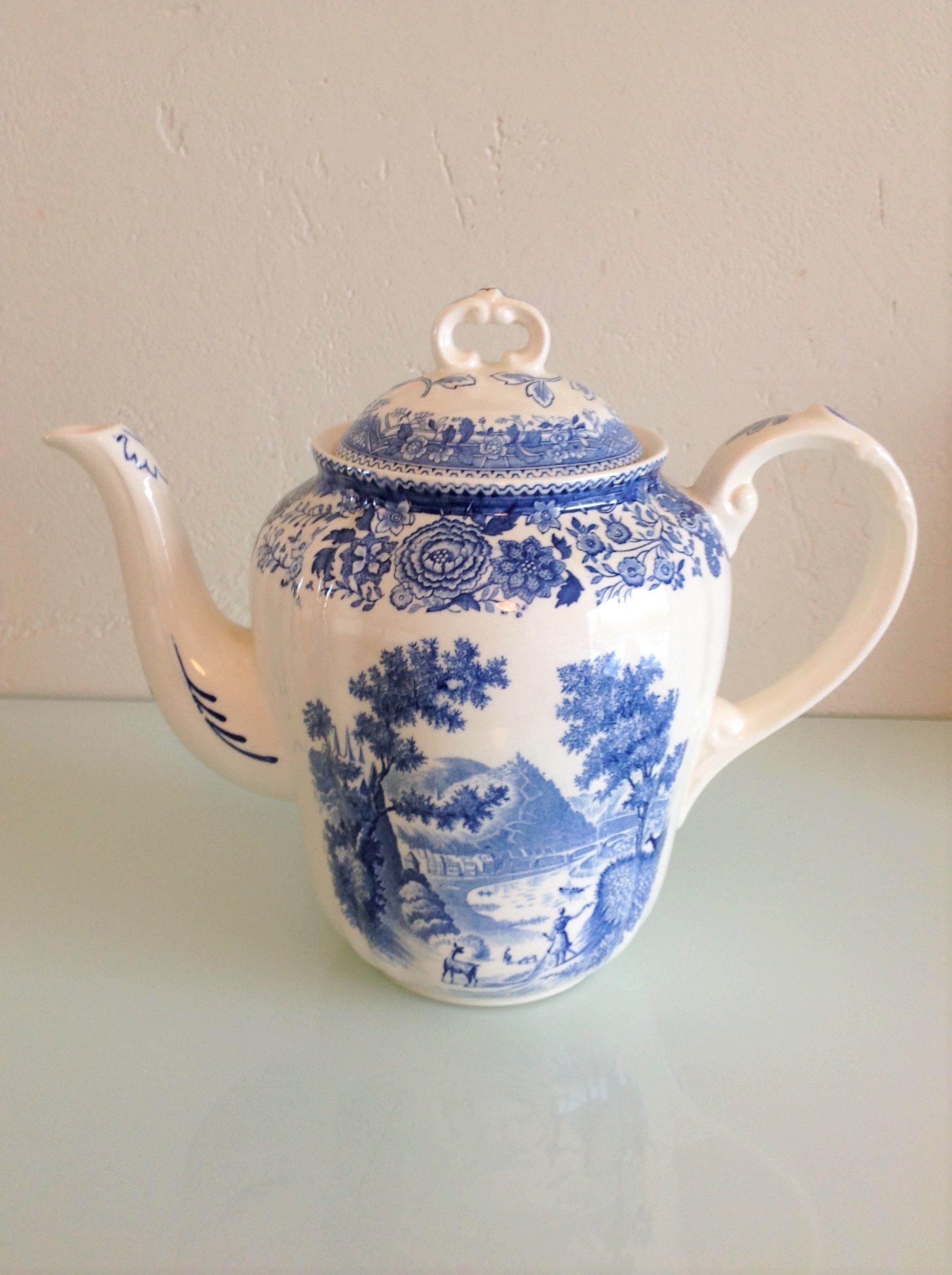 Cafetiere blue Burgenland décor by Villeroy - Boch / vintage 60s-70s