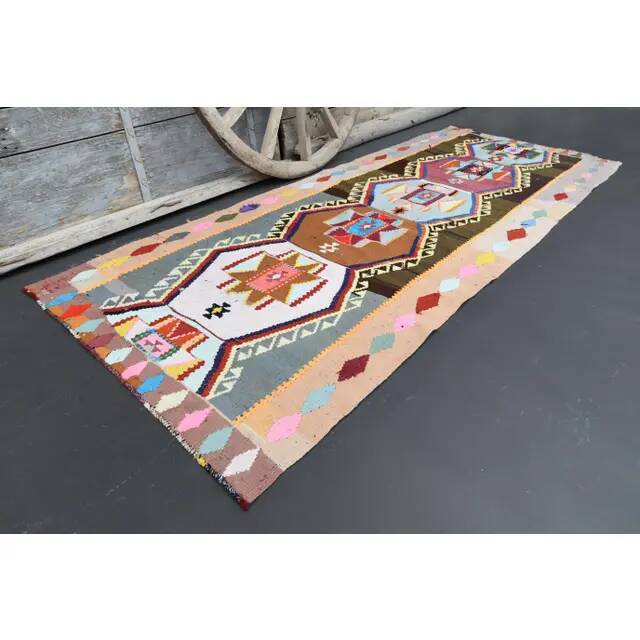 Vintage Turkish Oushak Handmade Wool Cotton Beige Runner Rug 116x282