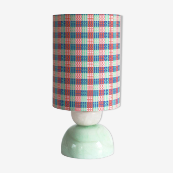 Vintage two-tone stone foot lamp and printed lampshade