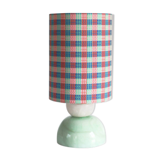 Vintage two-tone stone foot lamp and printed lampshade