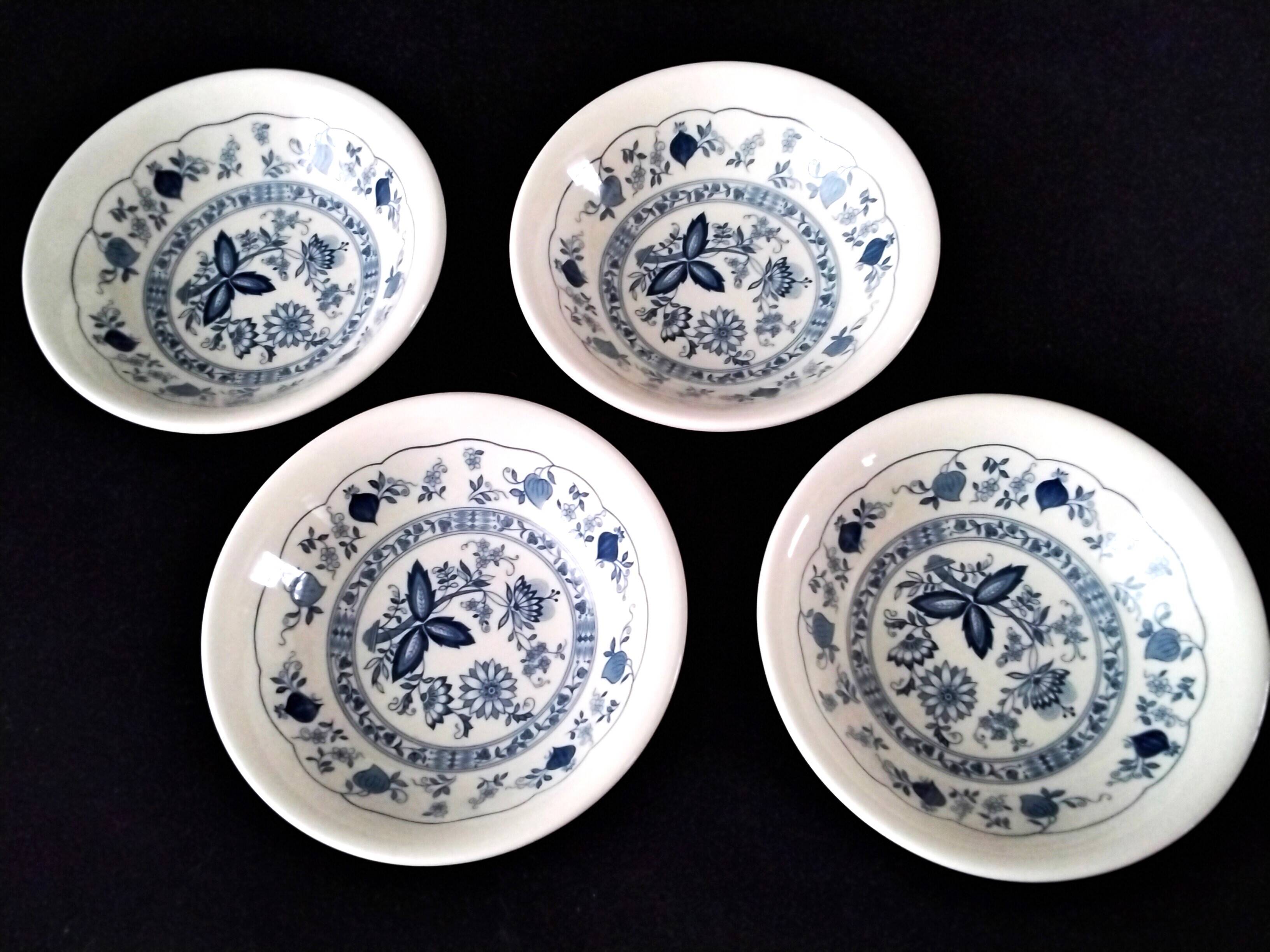 4 Biltons porridge or cereal bowls with blue onion decoration