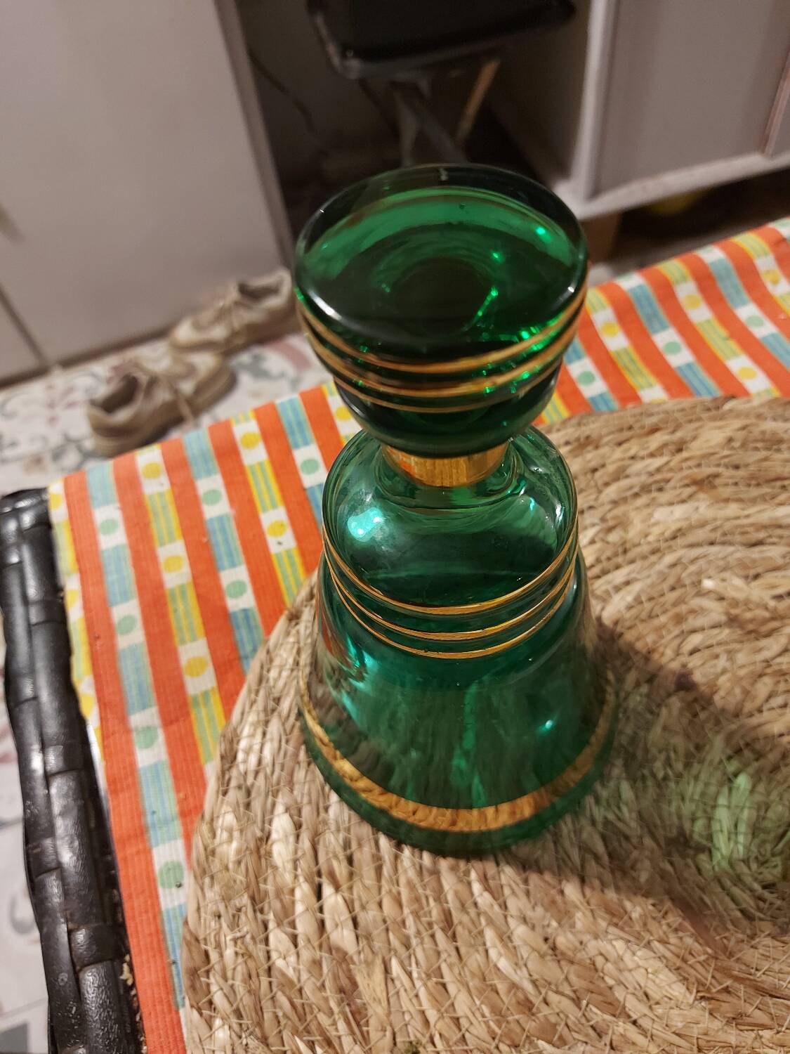 Vintage Venetian style green glass carafe