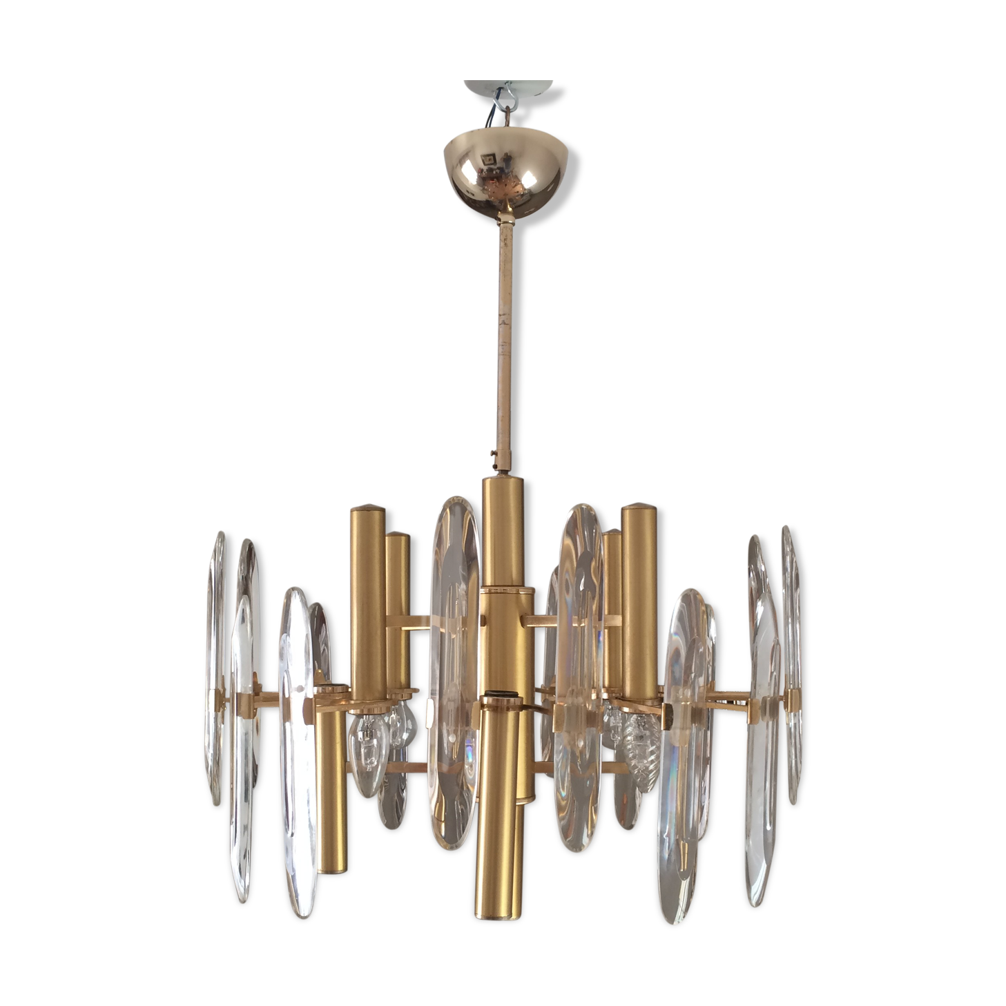 Lustre Sciolari, 1960 en acier doré et cristal