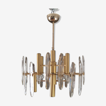 Chandelier by Sciolari in the 1960s, in golden steel and crystal