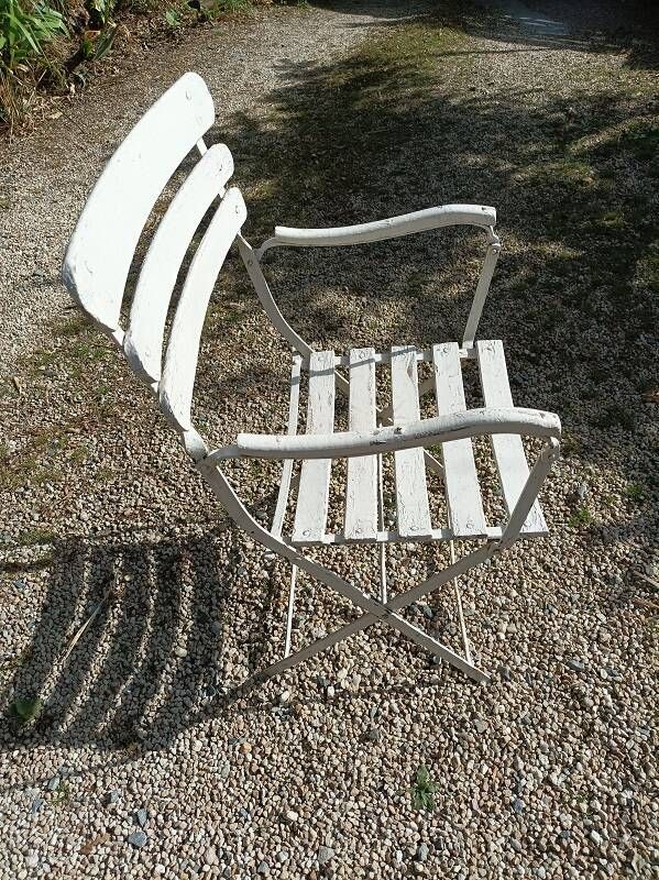 Garden lounge armchair wood metal iron patinated paint