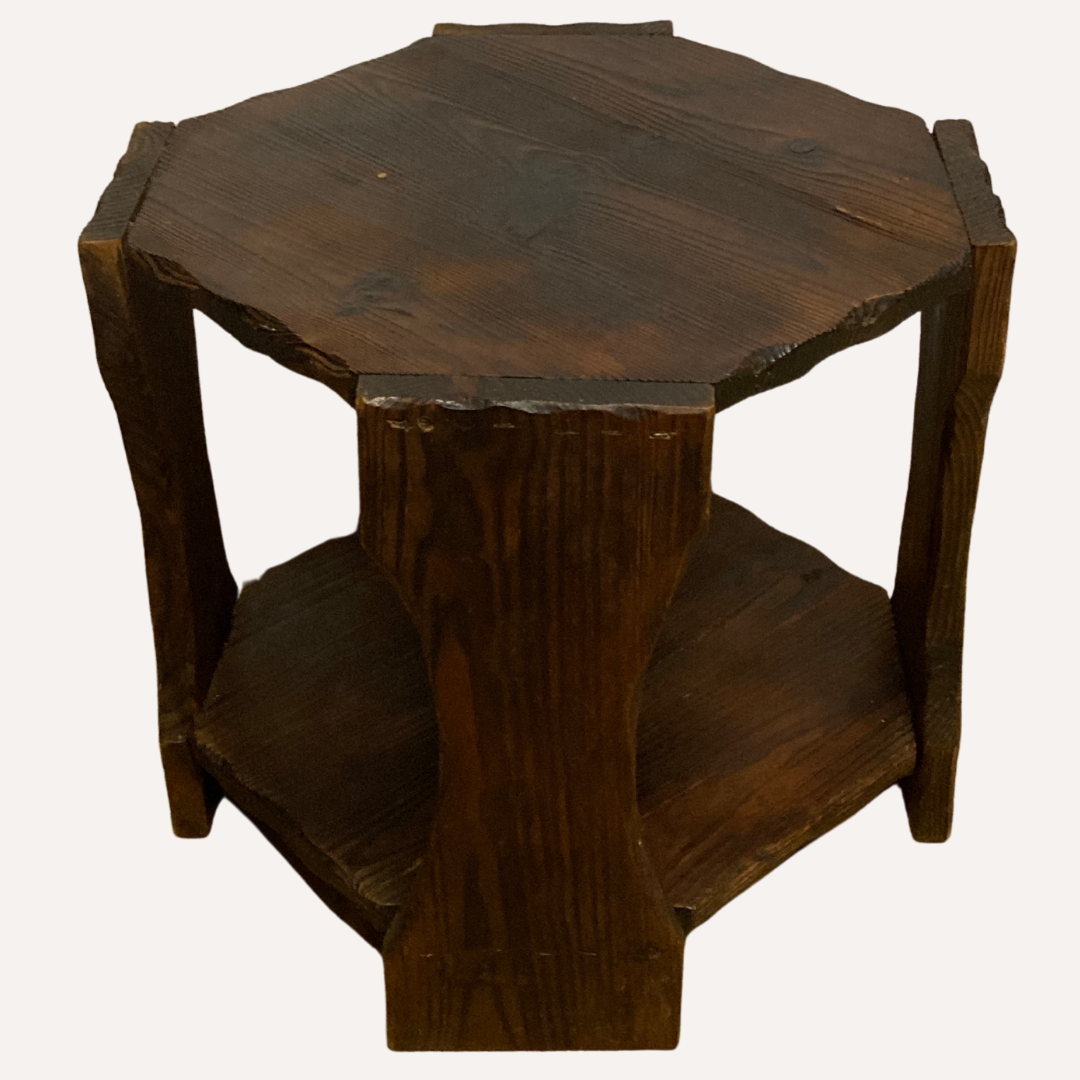 Brutalist Wabi Sabi oak carved side table, 1960s