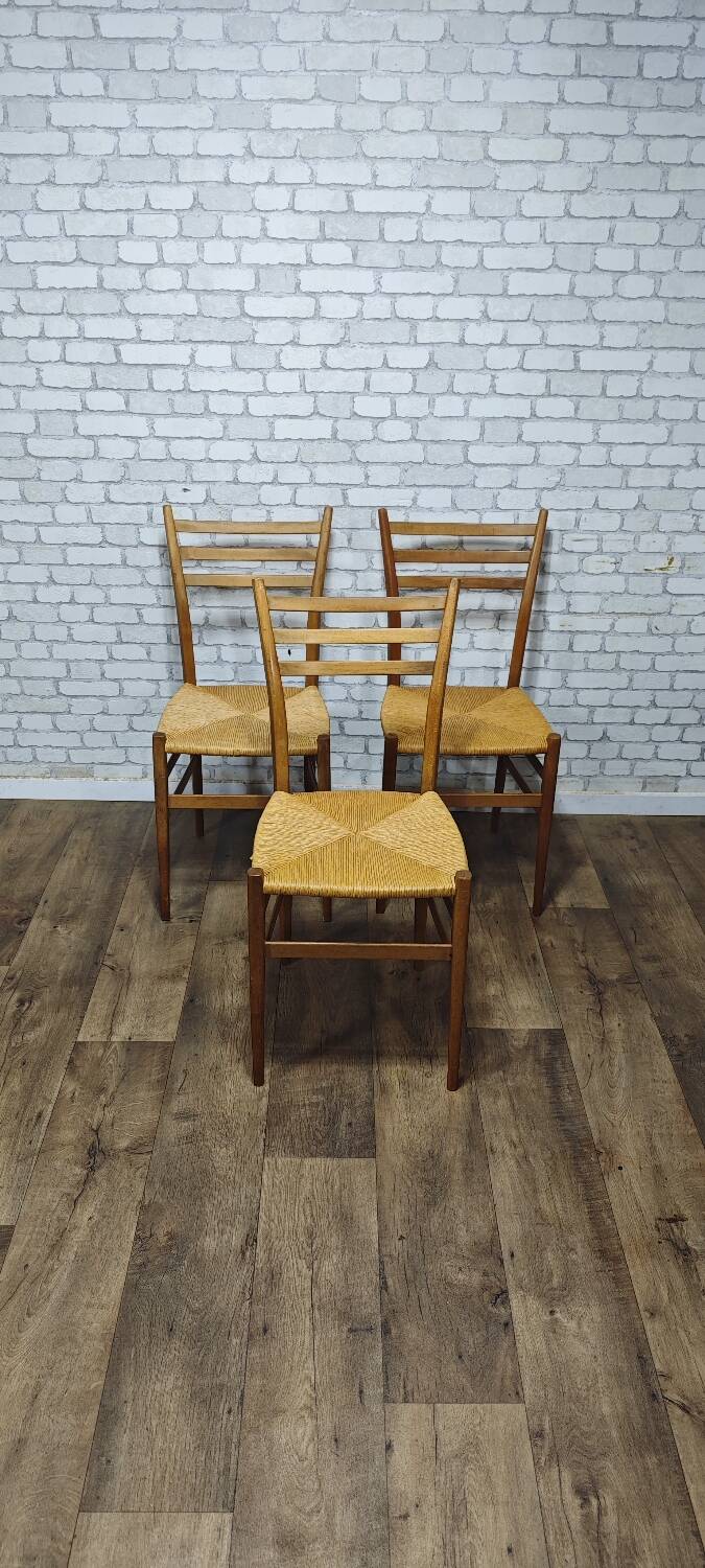 3 vintage wooden and rope chairs 1960