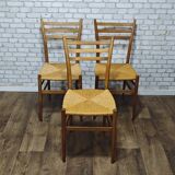 3 vintage wooden and rope chairs 1960