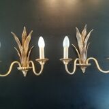 Pair of bronze and brass palm tree sconces
