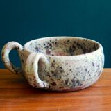 Rustic sandstone bowl with two handles