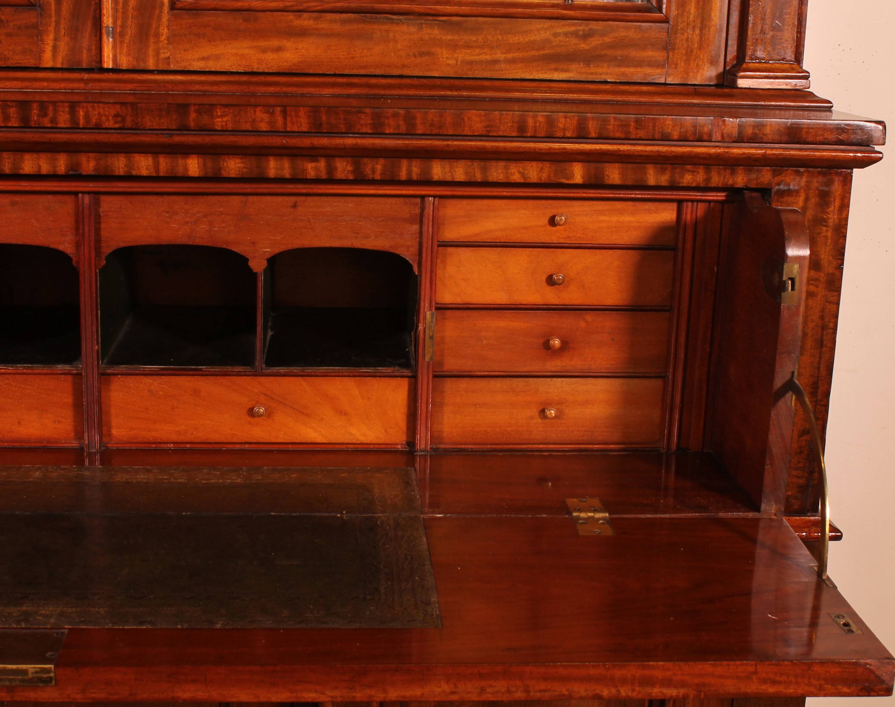 Display Cabinet or Mahogany Bookcase with Secretary - 19th Century