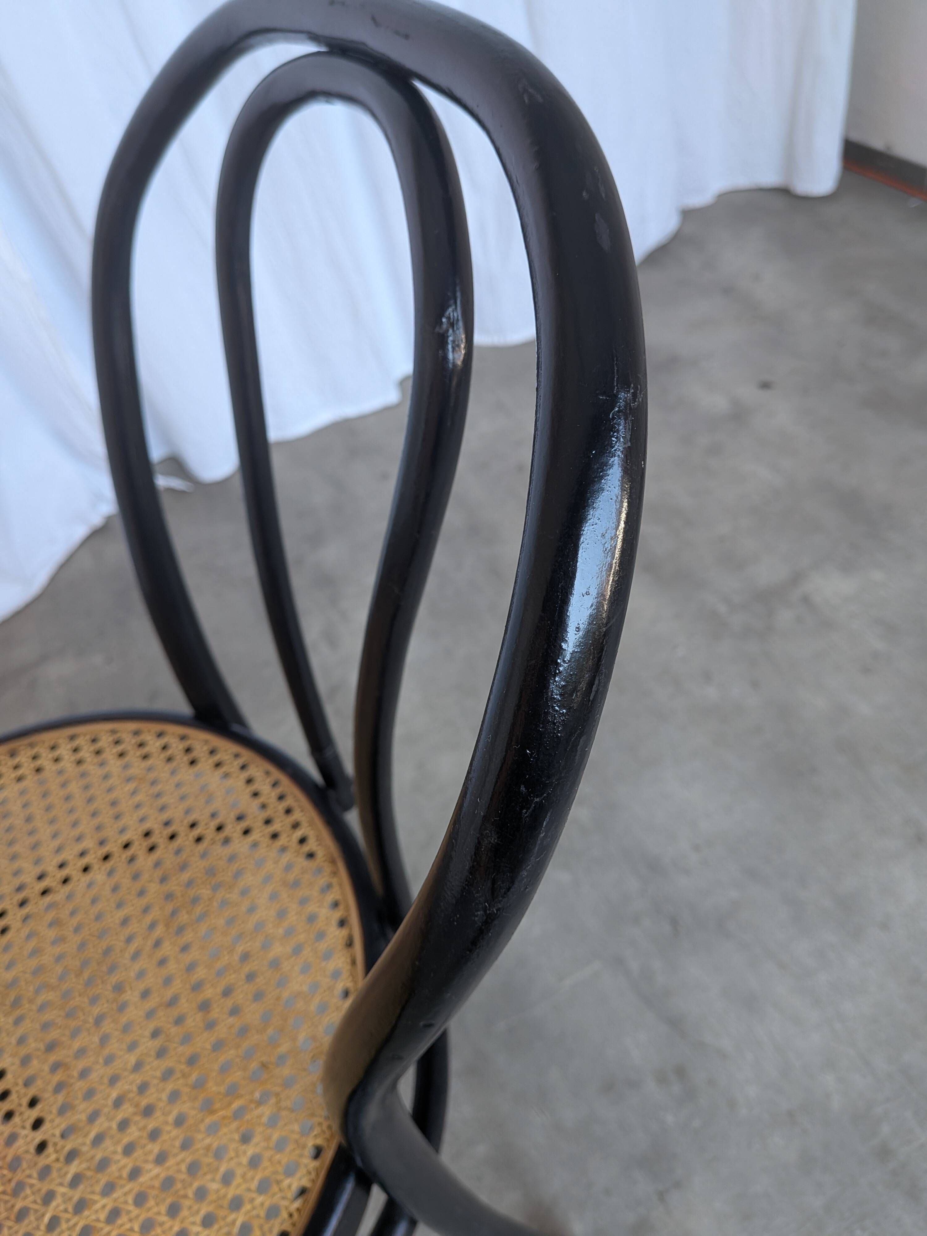 Mid-Century Thonet Style Dining Chair / Black Bentwood & Cane Seat Vintage
