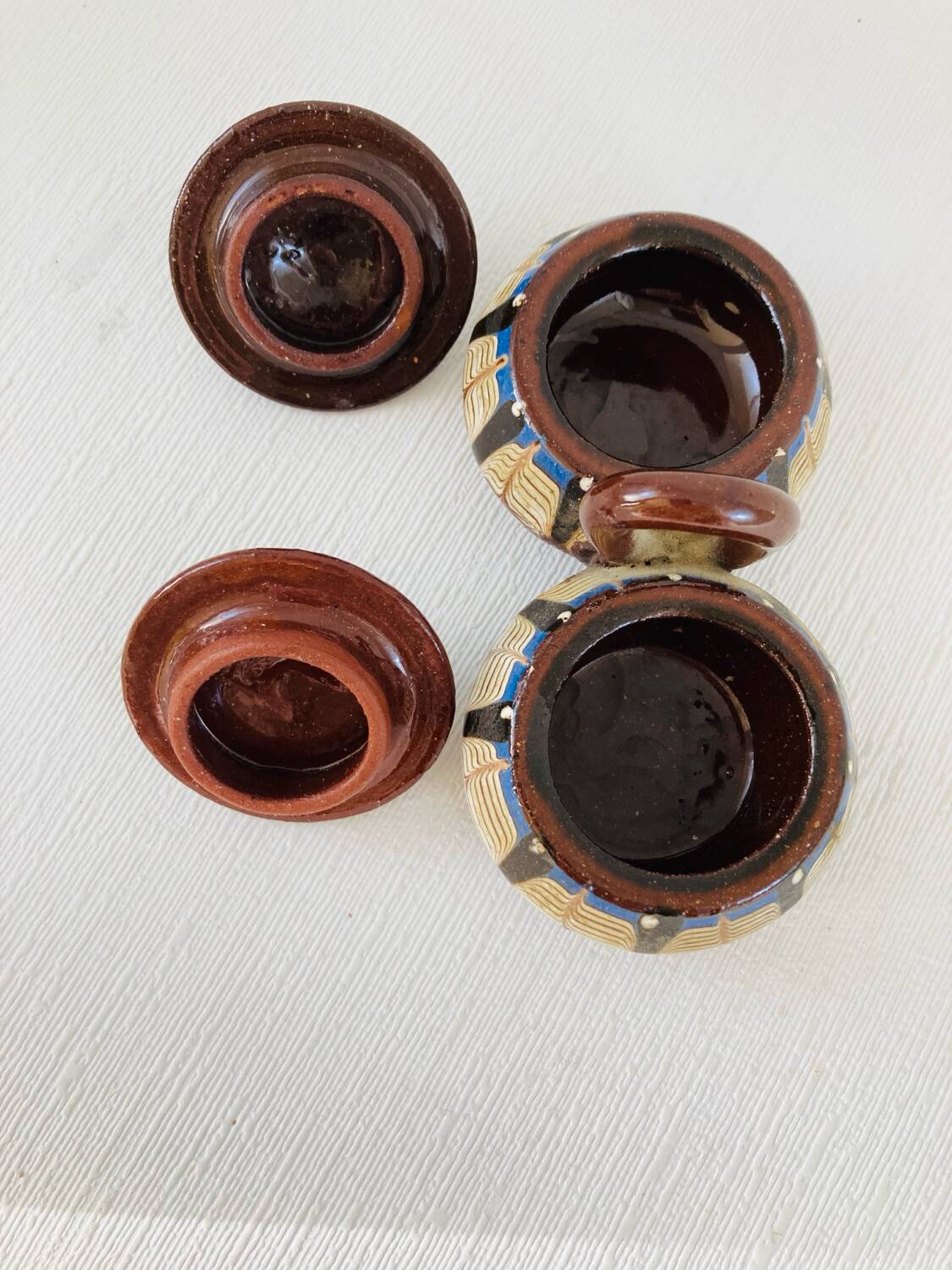 Saleron Double Covered Salt and Pepper Terracotta Glazed Bulgarian Monas