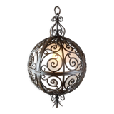 Suspension ronde en fer forgé avec sphère intérieure en verre, c.1930