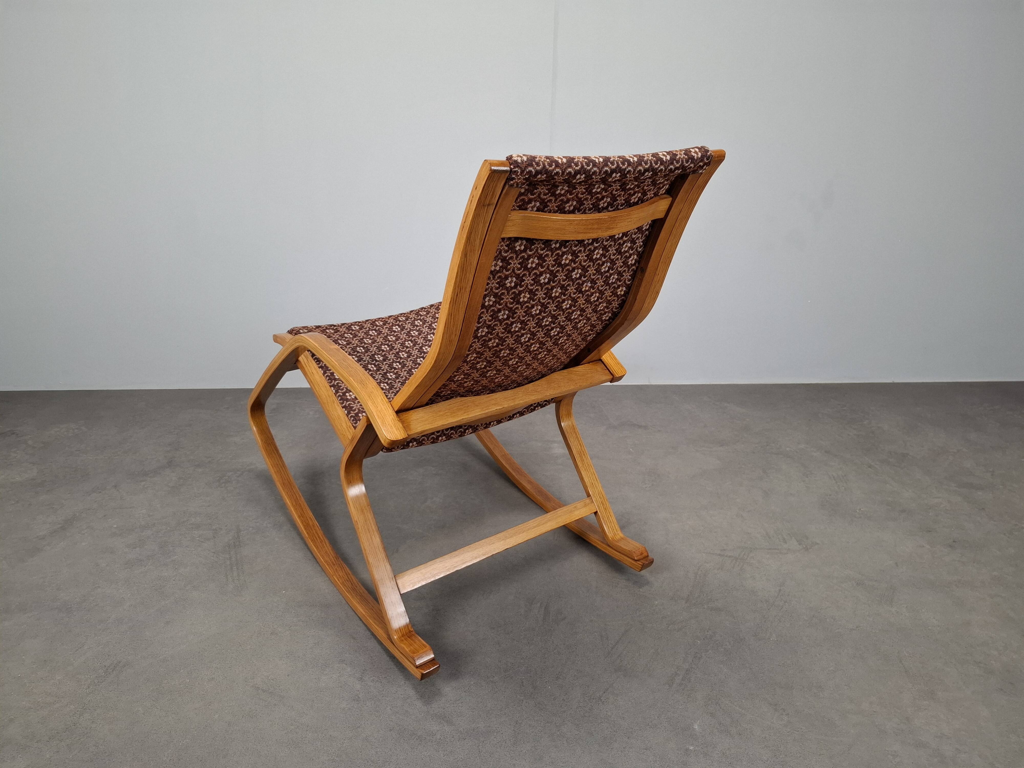 1930s Art Deco Czechoslovak Bentwood Rocking Chair with Original Upholstery