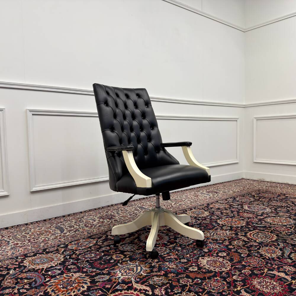 Large Classic English White Chesterfield Office Chair