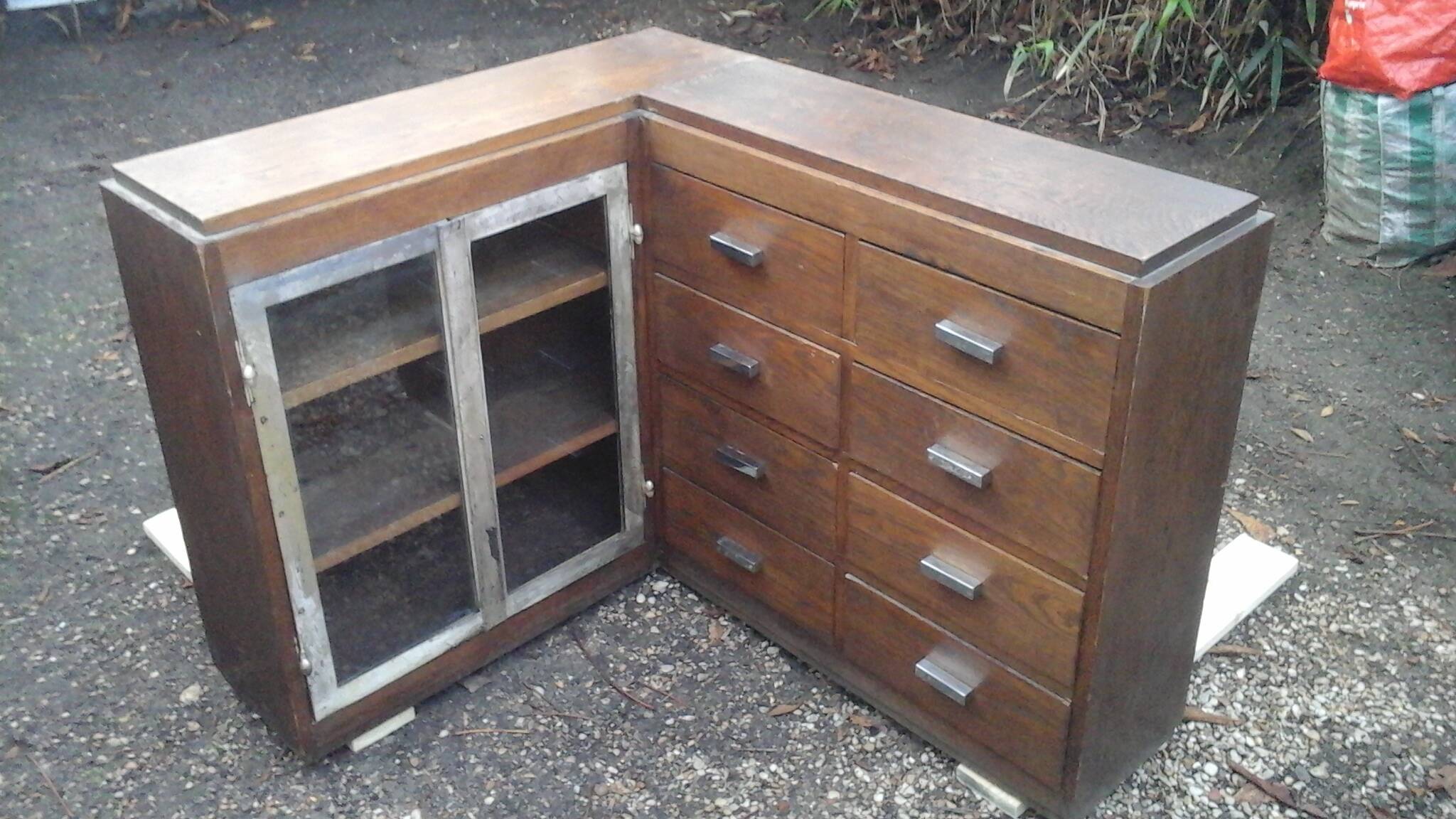 Oak art deco corner unit