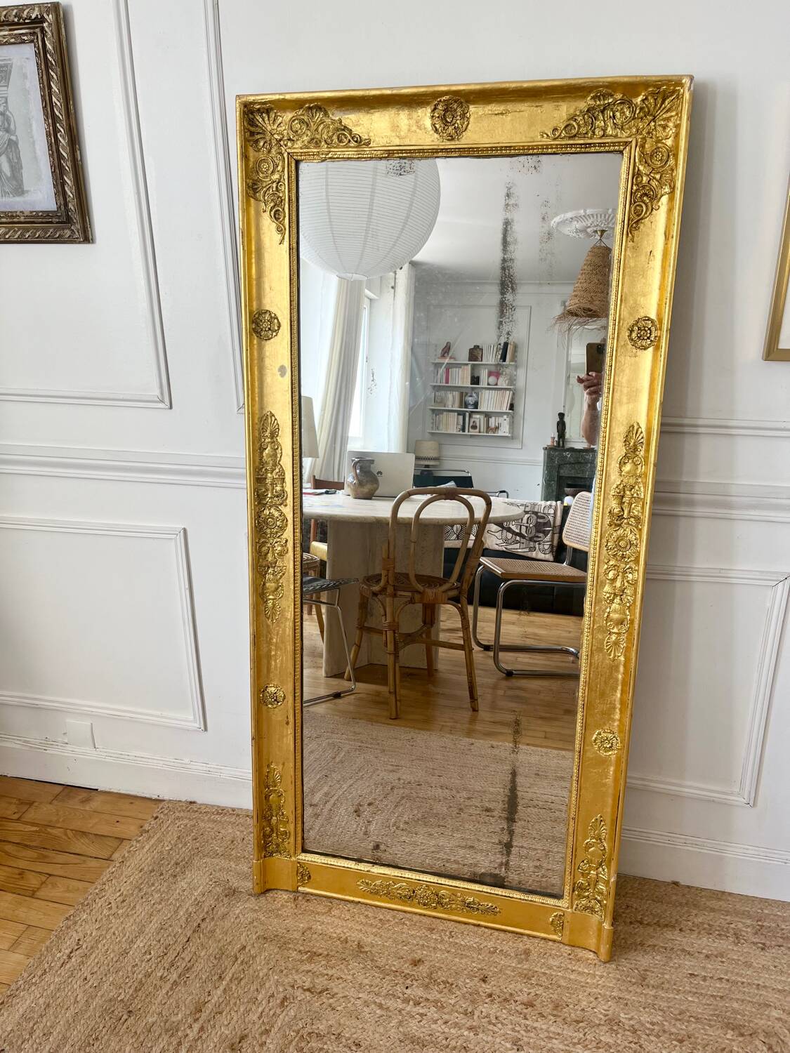 Antique mirror gilded with gold leaf 76cmx160cm