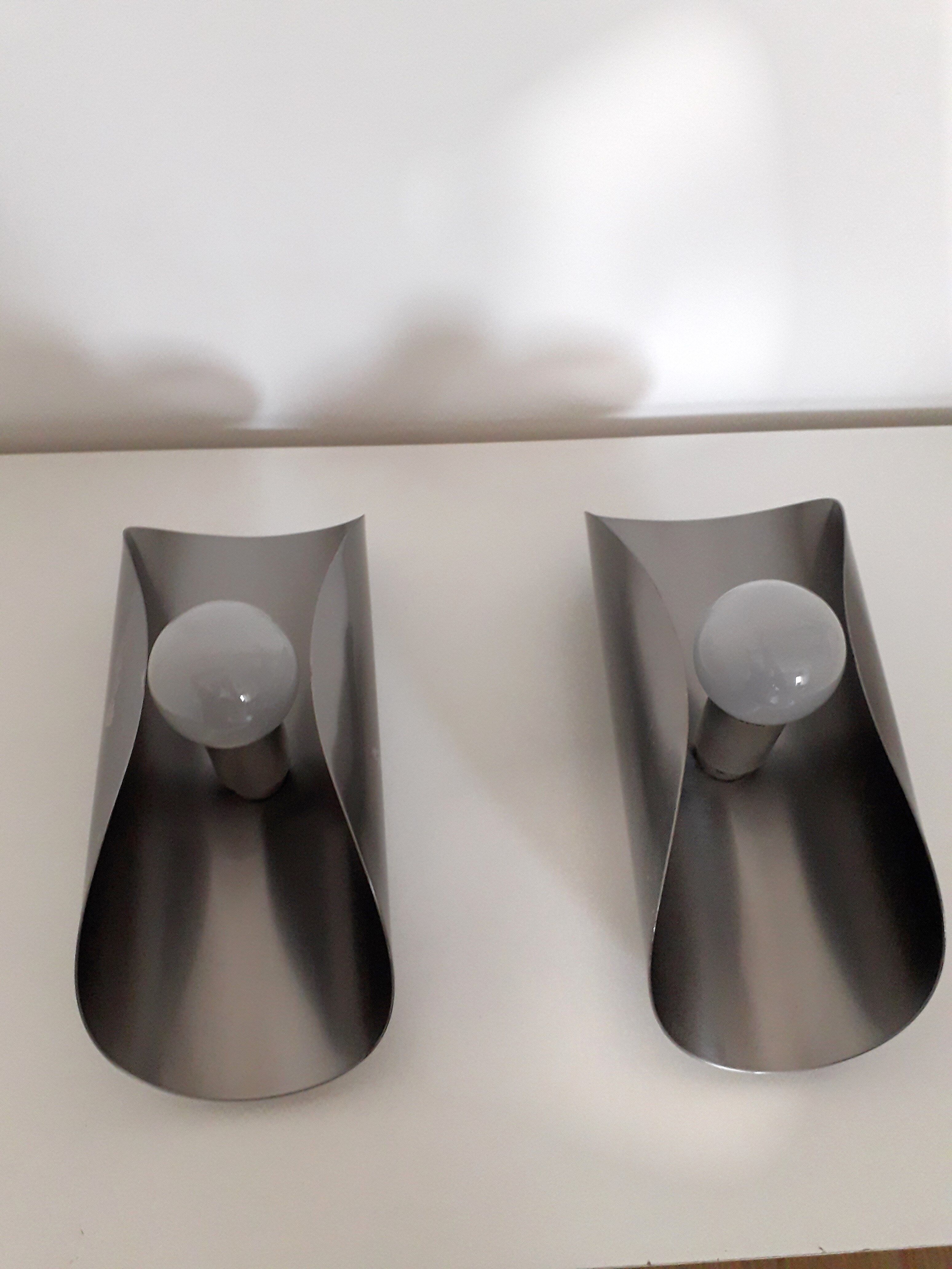 Space age wall sconces - brushed stainless steel - italian design - 1970