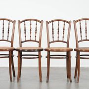 Set of 4 vintage bistro chairs Jacob & Josef Kohn Wien with a wicker seat
