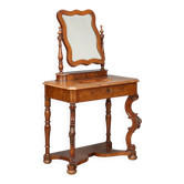 Antique walnut dressing table with mirror and drawer, Italy, 19th century.