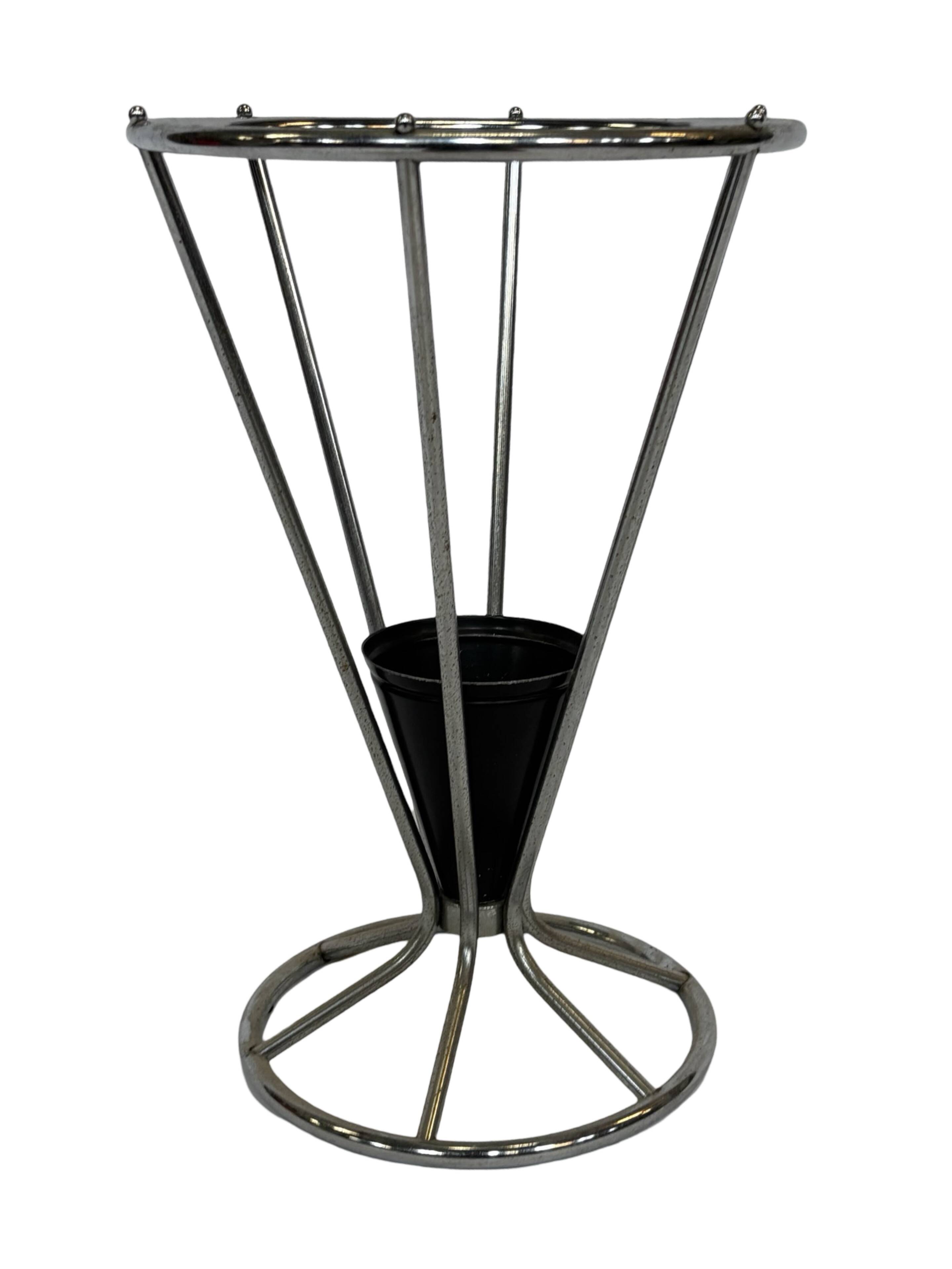Vintage Umbrella stand chrome round black Dutch Art Deco