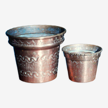 Set of 2 pink copper pot covers from the 60s