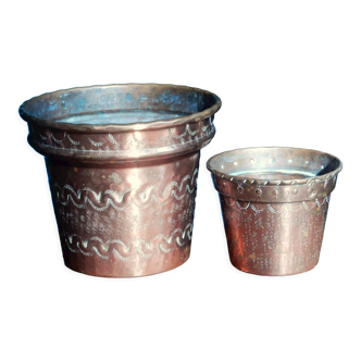 Set de 2 cache-pots en cuivre rose des années 60