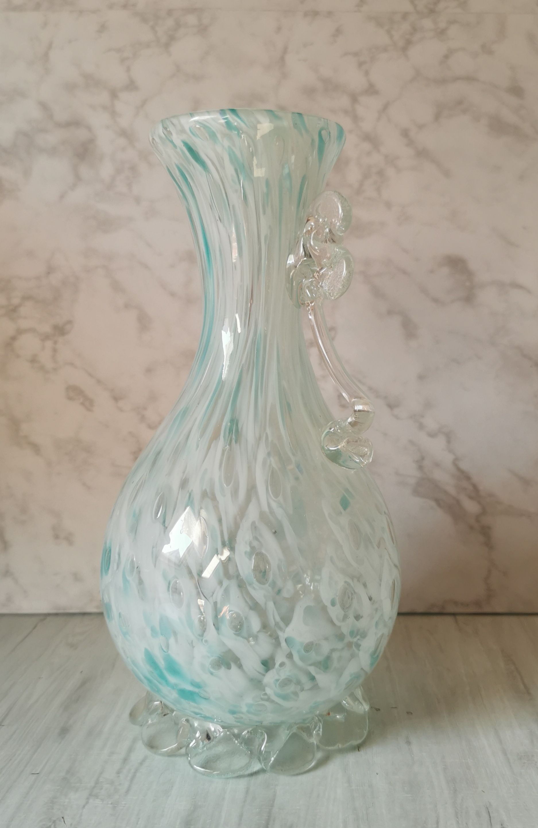 Blue speckled glass vase