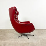 Vintage design tufted red sky leather lounge egg chair 1970s