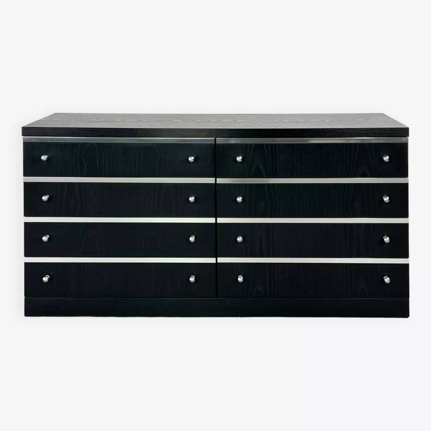 Black and chrome 8-drawer chest of drawers from the 70s - 80s