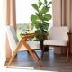 Vintage armchair white curly natural wood boho design by Chierowski 1970