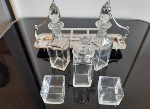 Bouillet goldsmith Bourdelle / Silver-plated metal and glass condiment set
