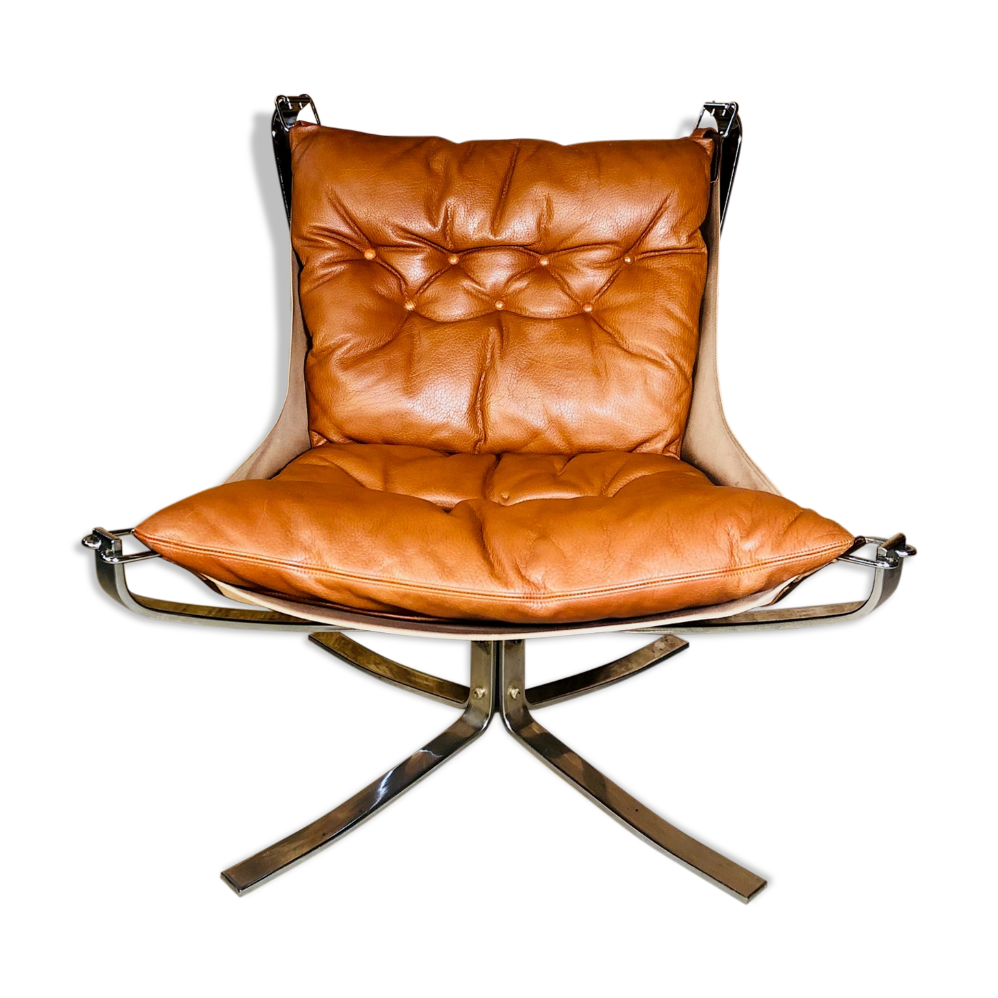Vintage retro sigurd resell leather  &  chrome falcon chair