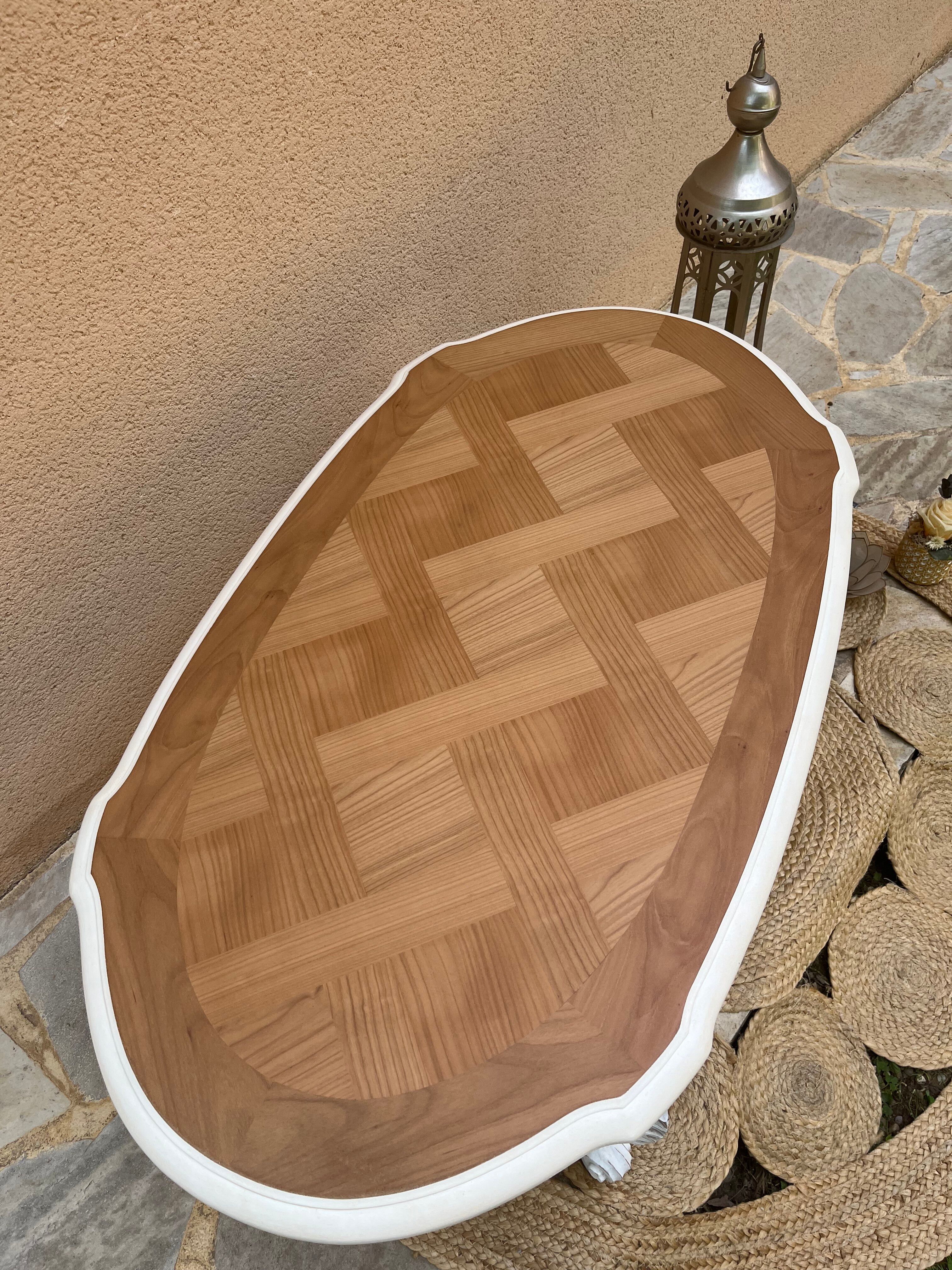 White and wooden bohemian style coffee table