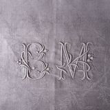 damask tablecloth 160x230 monogrammed BM dyed in dark gray