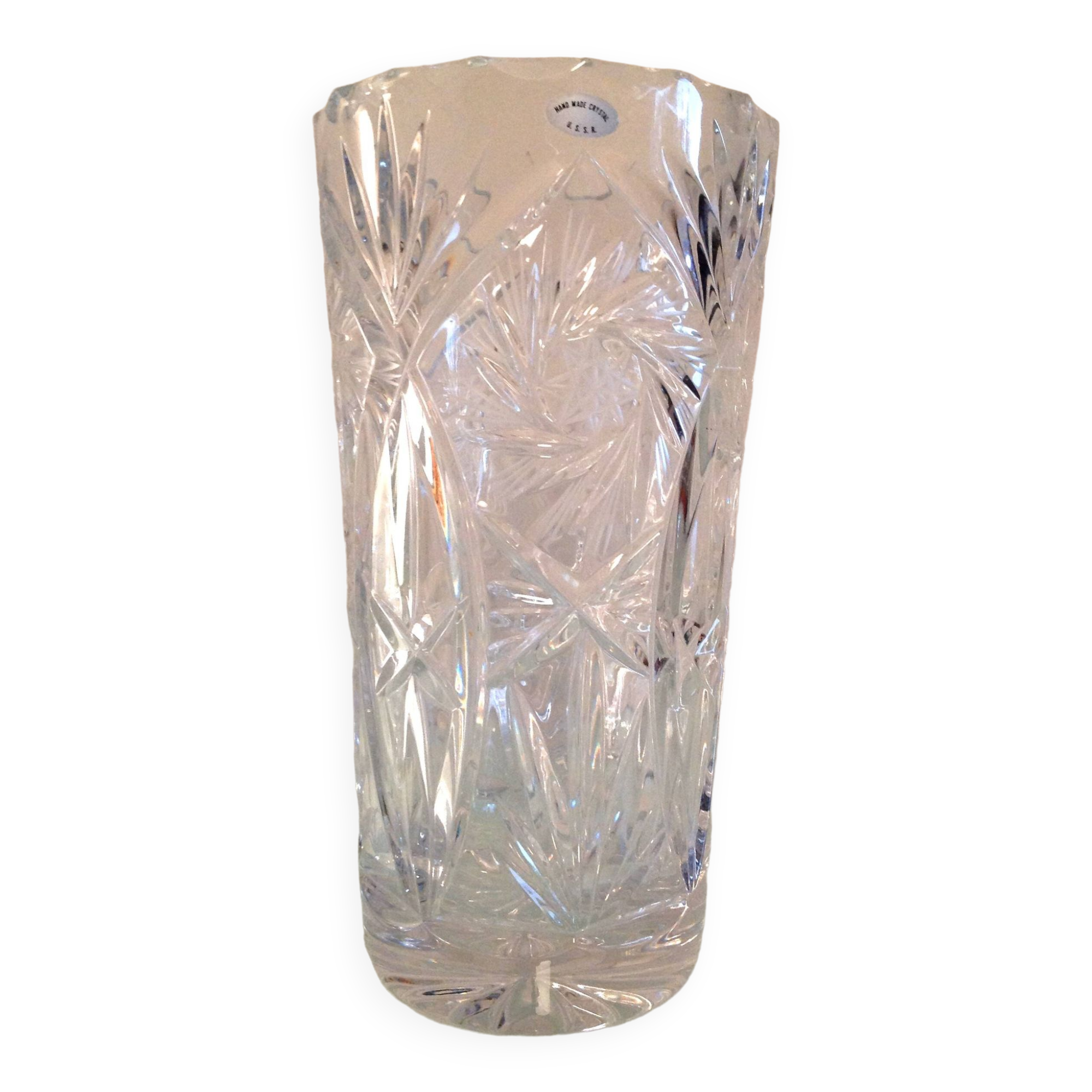 Cylinder vase in chiseled crystal / vintage 60s-70s