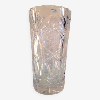 Vase cylindre en cristal ciselé / vintage années 60-70