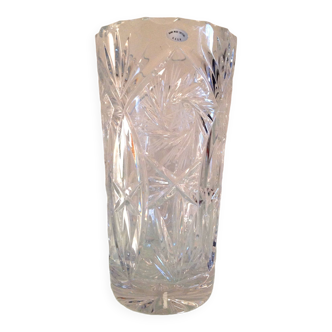 Vase cylindre en cristal ciselé / vintage années 60-70