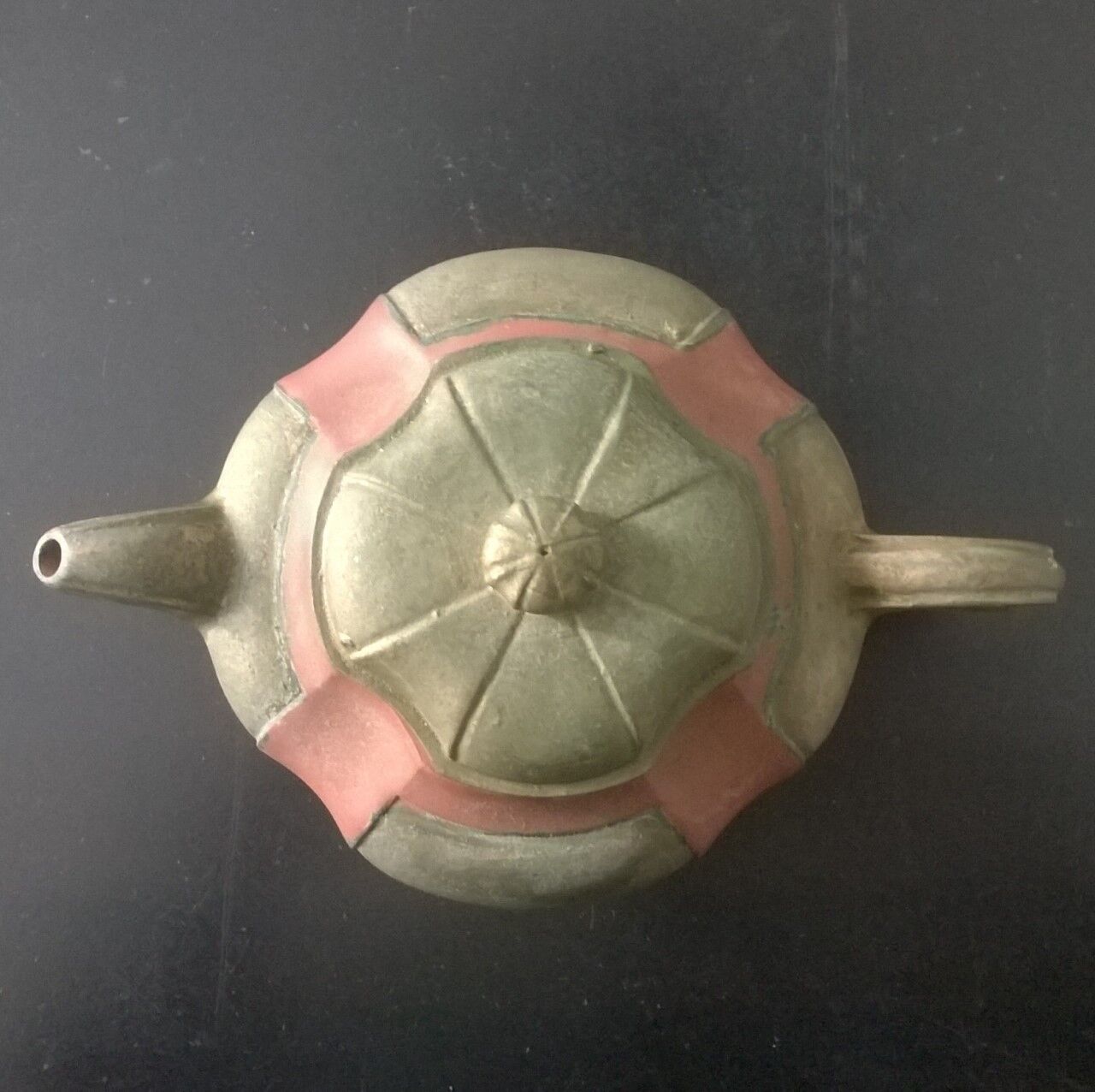 Vintage two-coloured terracotta teapot