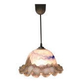 Vintage Murano blown glass suspension lamp with blue and white shell.