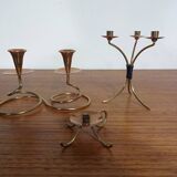 German filigree brass and copper candleholders, 1960s, set of 3