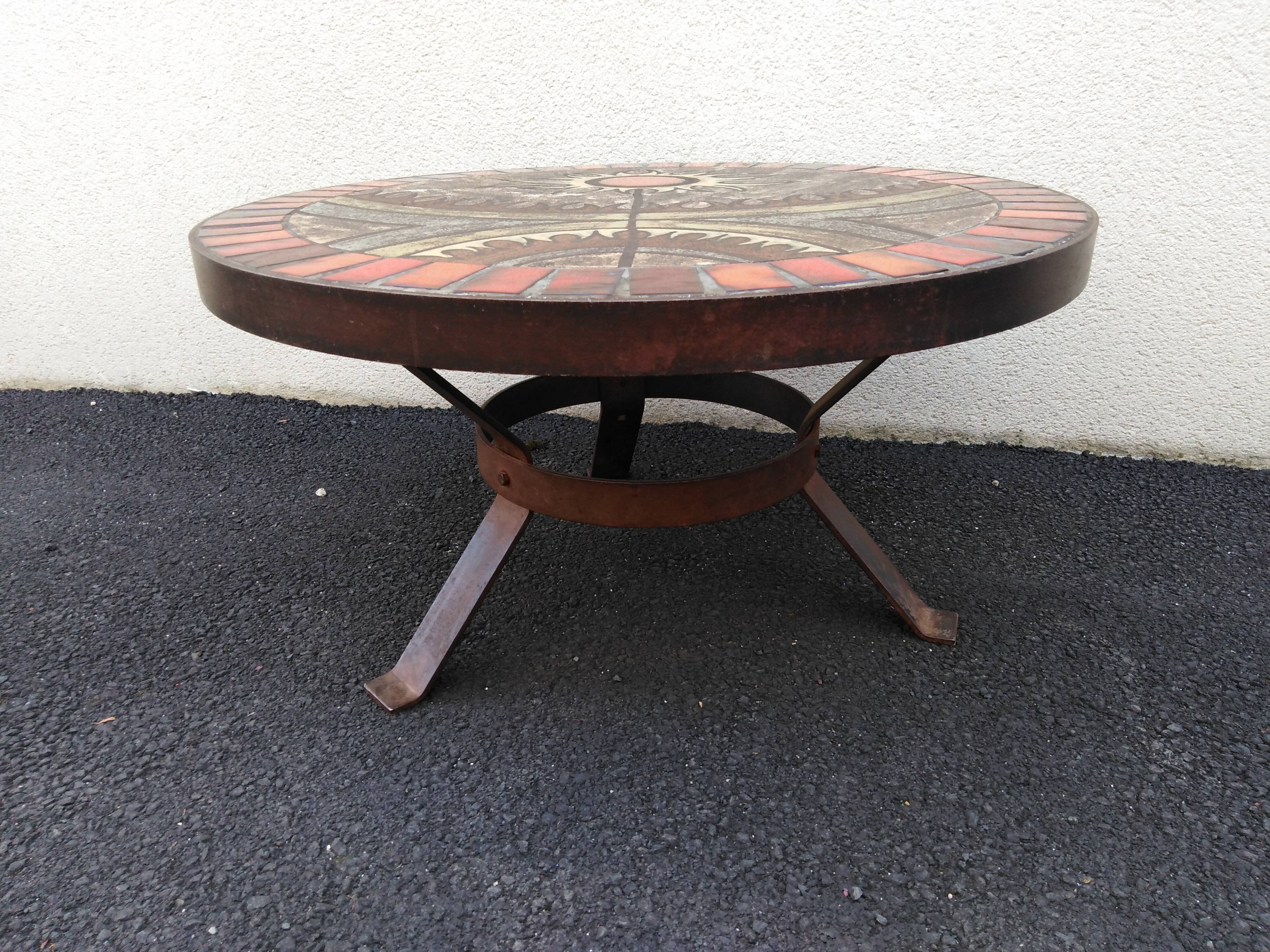 Table low enamelled lava and ceramic 60s signed JPG