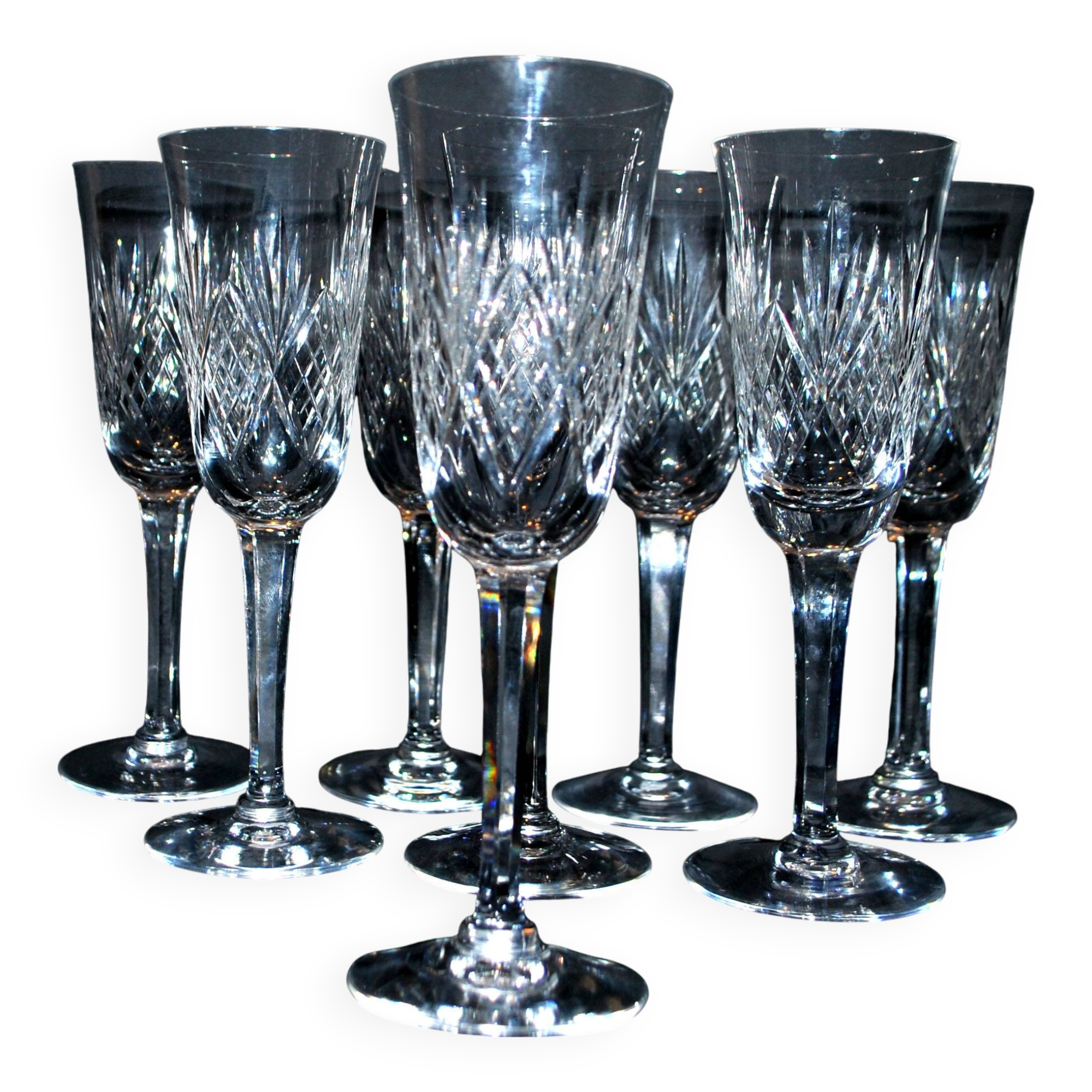 Set of 8 Junon champagne flutes in Lemberg crystal dlG Chantilly Saint-Louis