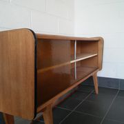 Sideboard vintage Scandinavian feet compass of oak and glass