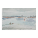 Camille COMBE: Seaside promenade, Original signed watercolor